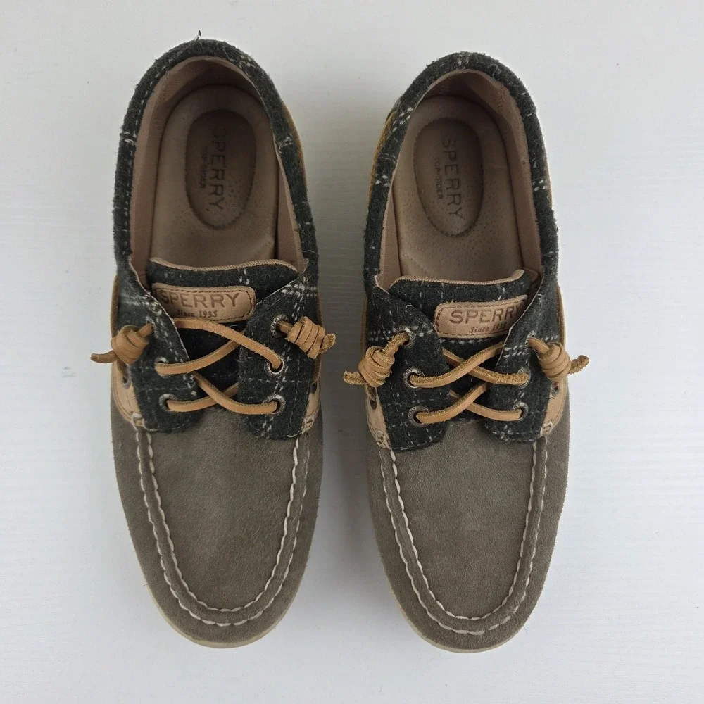 Sperry Songfish Green Suede Leather/Fabric Upper 3 Eye Boat Shoes Wmns Size 8.5M